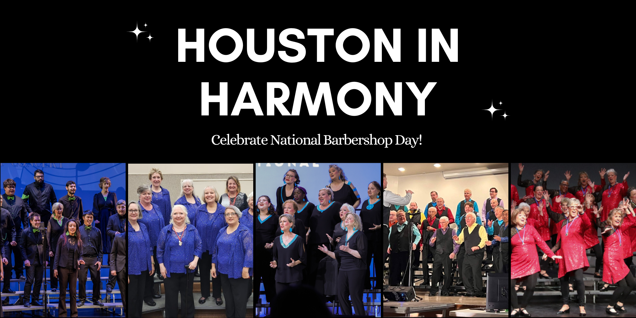 Houston in Harmony with pictures of five Houston-area barbershop choruses